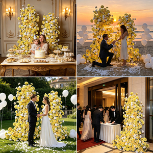 Conjunto de Columnas de Flores Artificiales con Flores Blancas y Amarillas Vibrantes para Ceremonia de Boda al Aire Libre - Product Image 2