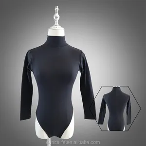 A2025 Großhandel Roll kragen pullover Ballett Tanz Trikots, lange Ärmel Gymnastik Trikots Baumwolle Lycra Mock Neck Red Gymnastik Trikot