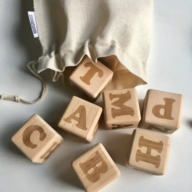 Bloques de madera con letras del alfabeto, decoración de guardería, regalos educativos para baby shower