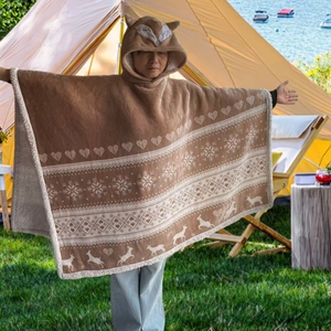 New Arrival Christmas Patterned Quilted for Wearable Throw Flannel <strong>Hoodie</strong> with Heads Foxes for Adults Kids - Product Image 1