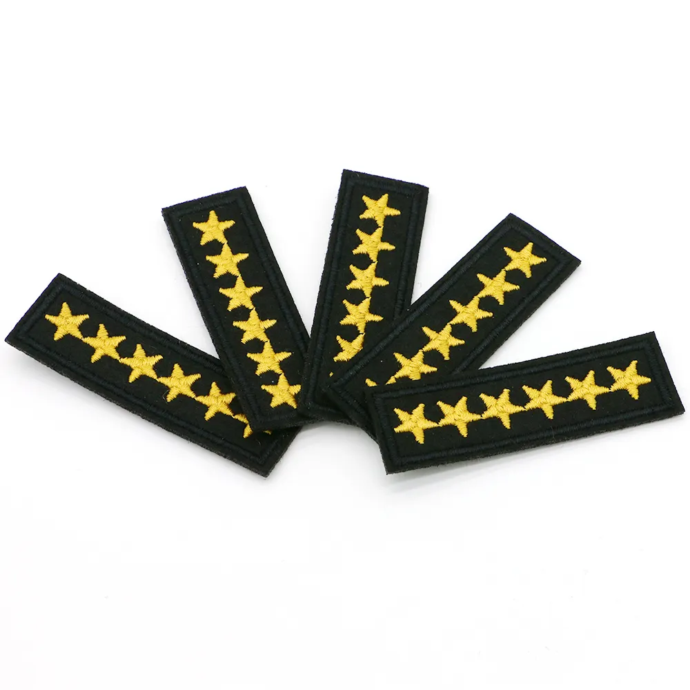 Günstiger Preis Hohe Qualität Customer Star Logo Design Quadratische Stick patches/Maschinen gewebte kleine Patches für Hüte Taschen Hosen