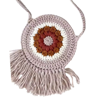 Mini sac fourre-tout à franges florales, crocheté à la main, en coton biologique, sac d'été fait main à bas prix, vente en gros