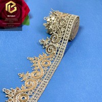 LEIXUSI Dentelle brodée à la main avec des paillettes dorées de 5 cm, soluble dans l'eau, pour les accessoires de costume de danse pour enfants