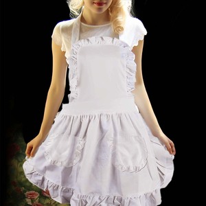 Maid <strong>Apron</strong> Home Full Body Princess <strong>Apron</strong> European Style Pure <strong>White</strong> Full Body Lotus Lace Double Pockets - Product Image 3