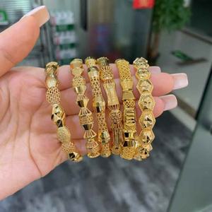 JXX Bracelets Vintage Plaqué Or 24K, Joncs Creux en Laiton, Bijoux Arabes Tendance, Vente en Gros pour Femmes - Product Image 2