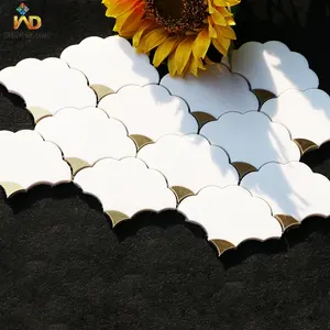 Dark White marble and brass waterjet cut mosaic tiles auspicious cloud pattern waterjet mosaic backsplash tiles