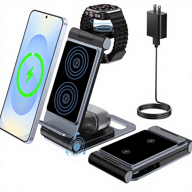 For 3-in-1 Wireless Charging Station Foldable Stand Aluminum Alloy Fast Charging for S26/S25 Ultra/S24/S23/S22/S21 for Z
