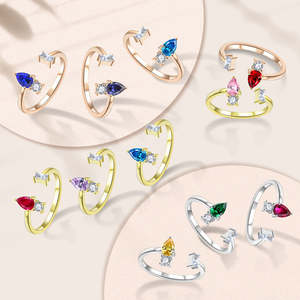 แหวนเงินแท้ทรงลูกบาศก์เซอร์โคเนียสำหรับผู้หญิงแหวนเงินแท้ทรงหยดน้ำสำหรับ925 - Product Image 2