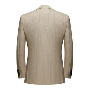 Nuevo Traje de Hombre de Tres Piezas con Dos Aberturas en la Espalda, Tallas M-4XL, Versión Coreana, Ajustado, a Rayas, Color Café Claro, Informal - Product Image 6