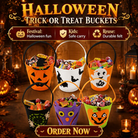 Hochwertige Maßgefertigte Mehrfach-Muster Leichtgewichtige Wiederverwendbare Filztasche Kinder Trick-or-Treat Geschenkhalter Halloween Filz-Süßigkeiteneimer