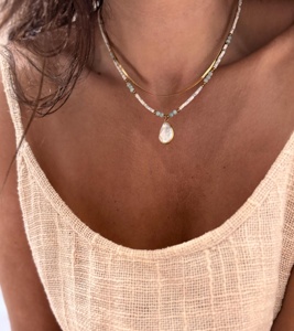 Collier en perles roses en gros, perles d'eau douce véritables, acier inoxydable plaqué or 18 carats, kit de bijoux en pierres naturelles pour femmes - Product Image 1