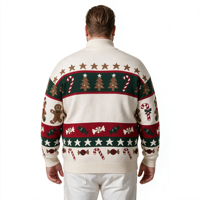 Pull jacquard tricoté blanc pour homme, col ras du cou, quart de zip, motif petit ours de Noël, ODM OEM