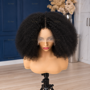 Peluca de Cabello Humano Virgen Afro Rizado Kinky 13x4 con <span class=keywords><strong>Parte</strong></span> Lateral y Frente de Encaje, Color Natural, Estilo Afro Bob con Línea de Cabello Natural, Cabello Peruano - Product Image 1