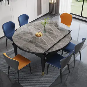 Pedra sinterizada dobrável luxo moderno prorrogável mesas de jantar em mármore redondo para 8 mesa 6 seatet com cadeiras mobília da sala