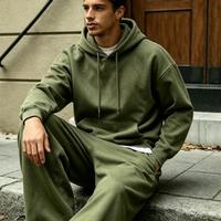 Hoodie dengan Lapisan Fleece Tebal, Hoodie Oversize, Set Hoodie dan Celana Panjang 2 potong, Pesanan Khusus