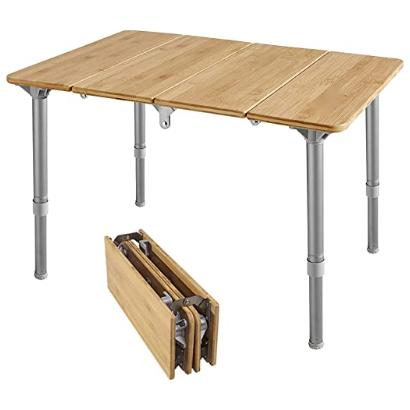 Lunshuo легкий 4-складной Крытый Открытый Бамбуковый столик с регулируемыми ножками, сумка для переноски