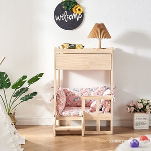 Solid Wood Pet Bed With <b>Storage</b> Rectangle Cat <b>Seat</b> Cushion Summer Use - Product Image 2