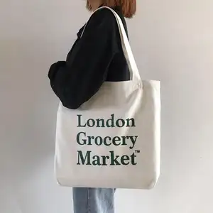 Bolso de compras de lona personalizado con cremallera, bolso de mano de gran capacidad 2024, bolso de hombro sencillo con estampado de letras a la moda para mujer