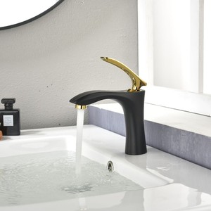 <span class=keywords><strong>Robinet</strong></span> de lavabo moderne de luxe à poignée unique en laiton noir et or avec sortie d'eau douce pour chambres et salles de bain d'hôtel - Product Image 6