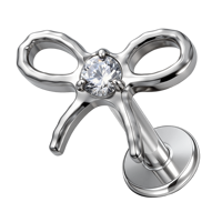 Piercing Labret en Titane ASTM-F136 avec Nœud Papillon et Zircon Cubique à Dos Plat, Filetage Interne, pour Cartilage d'Oreille, Hélix, Tragus