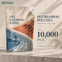 Pochette souple à bec verseur personnalisée, imprimée en héliogravure, finition mate, avec bouchon à vis, pour recharge de shampoing pour animaux de compagnie et emballage de suppléments liquides