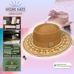 หมวกสานทรงแบนลายเรขาคณิต Shinehats รุ่น OEM ปี 2026 สำหรับผู้หญิง สวมใส่ได้ในฤดูร้อน ชายหาด  พร้อมริบบิ้นตกแต่ง  สามารถสั่งทำได้ - Product Image 1