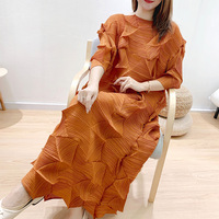 Robe en mousseline de soie haut de gamme, tissée, écologique, lavable, unie, coupe ample, plissée irrégulièrement, à manches longues, respirante et infroissable