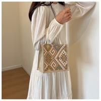 Sac à déjeuner bento en lin pour femme, style ethnique, nouvelle mode estivale, en toile et polyester avec fermeture éclair, pour usage extérieur, idéal pour les mamans, facile à nettoyer