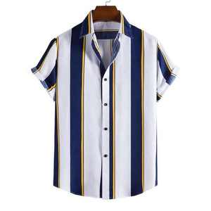 Chemise décontractée personnalisée pour homme, collection été 2026, à rayures, col à revers, manches courtes, 100 % coton pur, simple boutonnage - Product Image 4