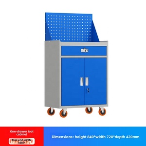 Armadio Portautensili Mobile Rinforzato con Pannello Forato, 2 Cassetti, Doppia Porta con Serratura, Cassettiera Portautensili su Ruote per Garage e Officina, in Acciaio Blu - Product Image 2