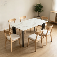 Table à manger contemporaine de luxe en acier inoxydable noir moderne avec plateau en pierre frittée Pandora pour 6 personnes pour salle à manger