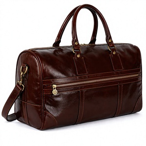 Sac de voyage vintage en cuir marron grande capacité, sac de week-end, bagage à main pour hommes - Product Image 2