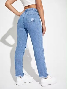 Vendita calda estate moda <span class=keywords><strong>donna</strong></span> pantaloni in Denim all'ingrosso di alta qualità su misura strappati da mamma High Street Wear <span class=keywords><strong>Jeans</strong></span> solidi per le donne - Product Image 2