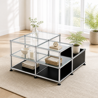 Table basse en verre trempé écologique et non toxique avec structure en acier galvanisé électrolytique, mobilier modulaire en métal