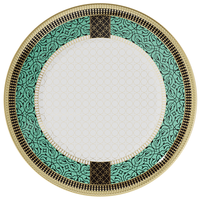 Assiette de luxe en céramique verte à motif arabesque, bord doré et noir, vaisselle en porcelaine pour hôtels et restaurants, vente en gros