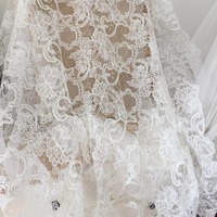 Fil de soie noir et blanc, tissu en dentelle pour robe de mariée, accessoires de dentelle ajourée pour robes européennes et américaines