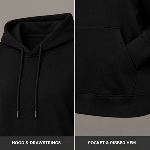 Sweat-shirt à capuche unisexe surdimensionné, noir uni, tricoté, décontracté, avec poche, manches régulières, pour l'automne - Product Image 4