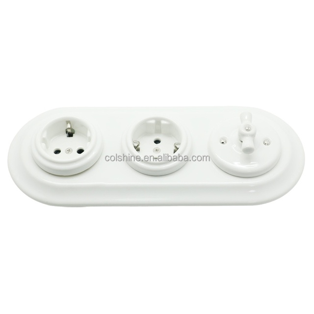 Vintage Porcelain Wall Light Switch and Socket 3 Way
