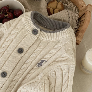 Children's <b>Cable</b> Knit Sweater Gray Beige Cotton Autumn Winter Boys Girls Matching Outfits - Product Image 4