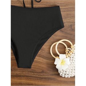 FOXA Women's 2 Piece Bikini Ribbed Bandeau Top High Waisted Panties Summer Swimwear Stretch Spandex Nylon - Product Image 2