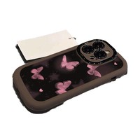 Coque de téléphone compatible avec Apple 15 Pro Max, iPhone 13, 16, papillon rose, TPU, PC rigide, antichoc, avec poignée, emballée, Plus