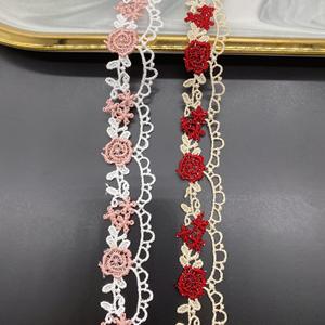 Breite 23mm rosa rot wasser lösliche Kette Spitzen besatz Polyester Bar Code Spitzen band für Kleid - Product Image 1