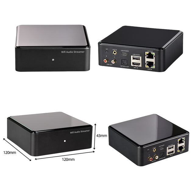 WiFi BT Airplay Multiroom Mini Music Streamer Stereo Audio Receiver with I AUX USB Input App Control