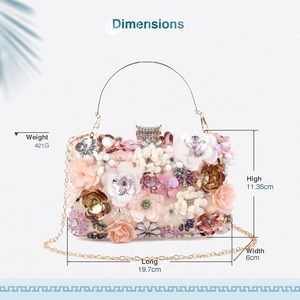 Bolso de Mano Tipo Clutch con Flores Coloridas en 3D, Cadena y Flores, para Mujer, Ideal para Bodas, Fiestas y Eventos Nocturnos - Product Image 4