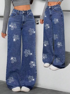 Jeans in denim da <span class=keywords><strong>donna</strong></span> europei alla moda 2026, nuovi, a vita media, con bottoni, <span class=keywords><strong>estivi</strong></span>, ecologici, a gamba larga e vestibilità comoda - Product Image 1