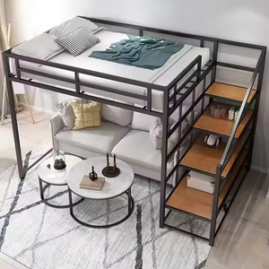 Высококачественная стальная кровать-чердак для взрослых, односпальная/двуспальная (King Size), для квартиры/спальни, с лестницей - Product Image 3