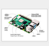 Raspberry Pi 4 Model B (4B), tersedia dengan RAM 1GB / 2GB / 4GB / 8GB, CPU quad-core, kecepatan clock 1.5GHz, kit opsional.