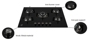 Table de cuisson à gaz encastrable 5 brûleurs en verre trempé, avec protection contre l'extinction de flamme, plaque de cuisson économe en énergie pour cuisine moderne - Product Image 2