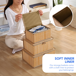 Bán buôn tre trang trí hộp lưu trữ có nắp đậy, gỗ hình chữ nhật nắp hộp cho tổ chức Stackable giỏ - Product Image 5