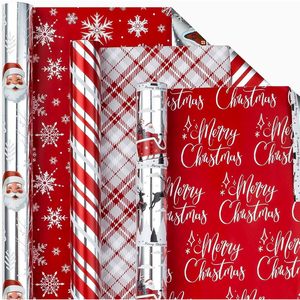 Christmas <b>Wrapping</b> <b>Paper</b> Roll 42.5 Sq Ft Metallic Santa Sleigh Reindeer Stripe Plaid Snowflake Gift Craft Anti Curl - Product Image 1